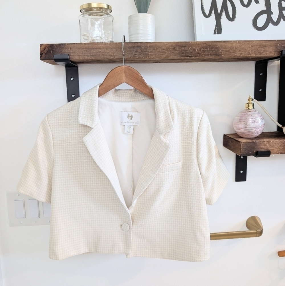 House of Harlow beige hounds tooth blazer sz. M